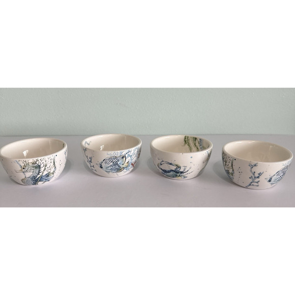 Pier 1 Imports Sea Life 4 Small Dipping Bowls 4-1/4” Ironstone READ - Picture 1 of 8